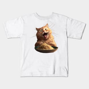 Cat Eating Spaghetti Kids T-Shirt